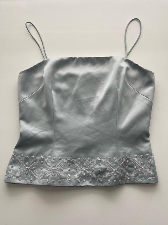 Donna Morgan Tops - Donna Morgan VTG Light Blue Satin Beaded Camisole